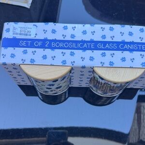 Blue Floral Glass Canisters with Bamboo Lids